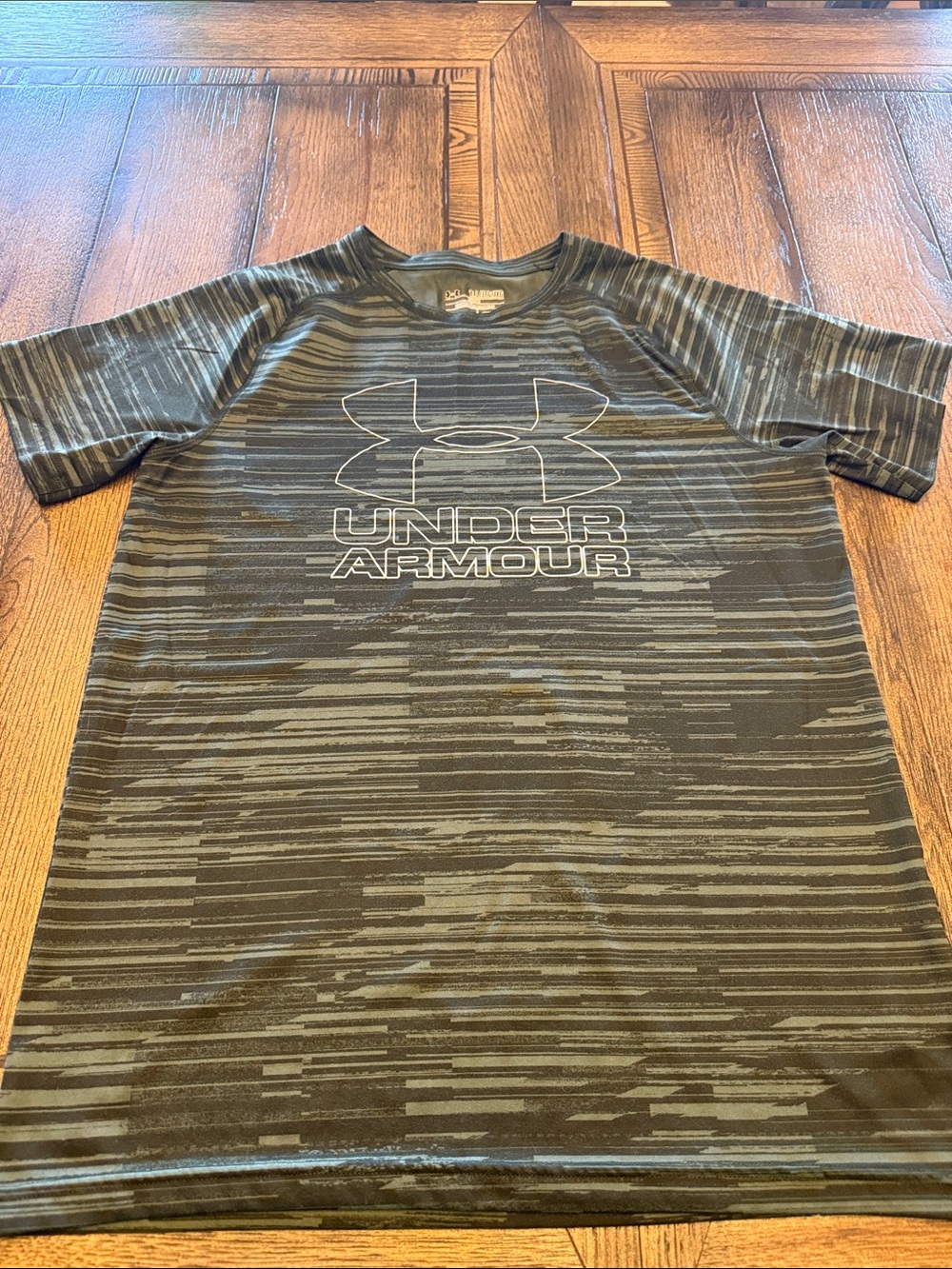 Under Armour Olive Green Striped Logo Performance Tee